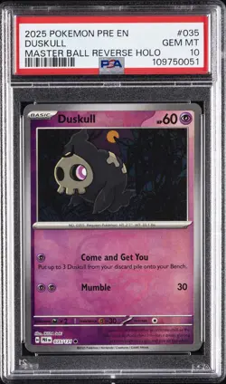 2025 POKEMON PRE EN-PRISMATIC EVOLUTIONS MASTER BALL REVERSE HOLO DUSKULL PSA 10 - Image 1