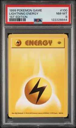 1999 POKEMON BASE SET 1ST EDITION #100 LIGHTNING ENERGY PSA 8 - Image 1