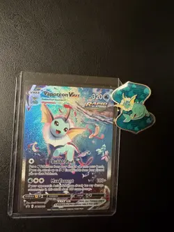 Vaporeon V Rapid Strike Holo Pokemon Card 210/203 And Vmax And pin - Image 3