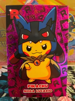 Pikachu Poncho Lucario Magenta Holo BOX HIT Team Rocket Card Database Pokemon - Image 1