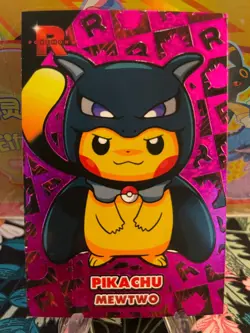 Pikachu Poncho Mewtwo Magenta Holo BOX HIT Team Rocket Card Pokemon - Image 1