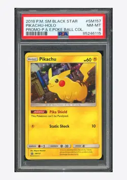 Pokemon PSA8 Pikachu Holo Promo 2018 SM157 Poke Ball Collection English - Image 1