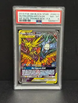 2019 Pokemon Moltres Zapdos Articuno Tag Team SM210 Hidden Fates Promo ENG PSA 8 - Image 1