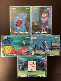 2025 Topps Chrome SpongeBob Five Card /199 Aqua Lava Refractor Lot - Image 1