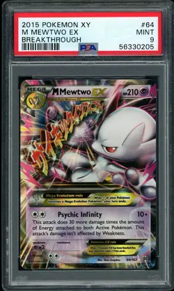 2015 Pokemon XY Breakthrough FADED ERROR M Mewtwo EX #64 PSA 9 MINT - Image 1