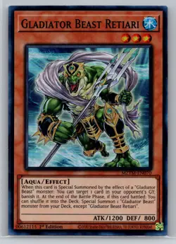 MZTM-EN070 GLADIATOR BEAST RETIARI SUPER RARE 1ST EDITION YuGiOh CARD - Image 1