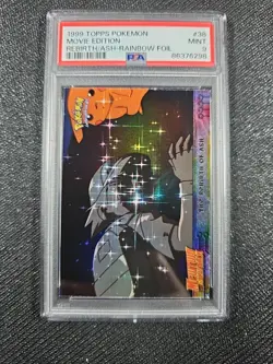 1999 topps pokemon movie edition rebirth of ash rainbow foil psa 9 pop 2 - Image 1