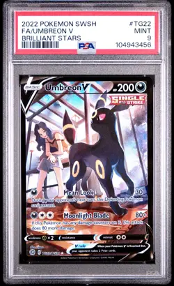 2022 POKEMON SWORD & SHIELD BRILLIANT STARS #TG22 FULL ART/UMBREON V PSA 9 - Image 1