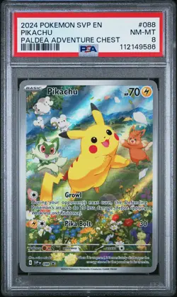 2024 POKEMON SVP EN-SV BLACK STAR PROMO PALDEA ADVENTURE CHEST PIKACHU PSA 8 - Image 1