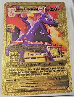 Shining Charizard GX Gold Foil Fan Art Vinyl Textured Collector Pokemon Card - Image 1