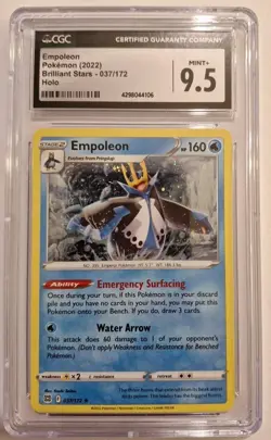 CGC 9.5 MINT+ Empoleon 37/172 Pokemon Card Brilliant Stars 2022 Holo. POP 4!! - Image 1