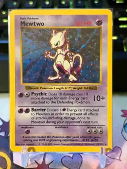 Pokemon TCG Mewtwo Base Set Shadowless 10/102 Holo Unlimited Rare WOTC MP Card - Image 1