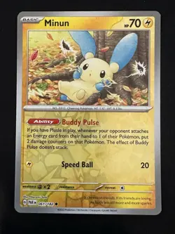 POKEMON TCG MINUN 061/182 PARADOX RIFT RARE REVERSE HOLO ENGLISH - Image 1