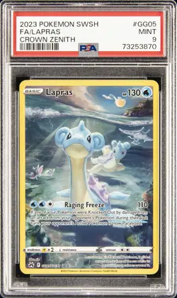 2023 POKEMON SWORD & SHIELD CROWN ZENITH #GG05 FULL ART/LAPRAS PSA 9 - Image 1