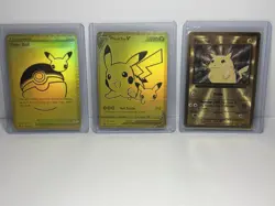All 3 Metal Pikachu Celebrations, Pokemon Promos Gold Pikachu, Gold Poke Ball ￼￼ - Image 1