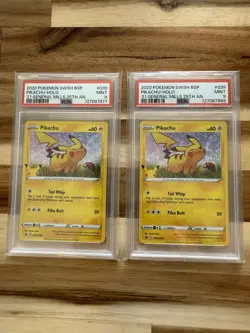 2020 POKEMON SWSH BLACK STAR PROMO #039 PIKACHU-HOLO PSA 9 - Two Copies - Image 1