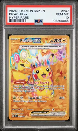 2024 POKEMON SSP EN-SURGING SPARKS HYPER RARE #247 PIKACHU EX PSA 10 - Image 1