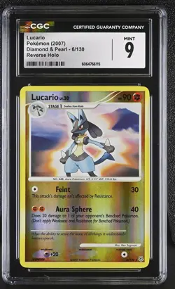 CGC 9 MINT Lucario 2007 Diamond & Pearl 6/130 Reverse Holo Pokemon Card - Image 1