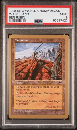1998 MTG WORLD CHAMP DECKS BEN RUBIN WASTELAND PSA 9 - Image 1