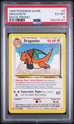 1999 POKEMON GAME MOVIE MOVIE PROMO #5 DRAGONITE PSA 6 - Image 1