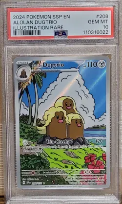 2024 POKEMON SSP EN-SURGING SPARKS ILLUSTRATION RARE #208 ALOLAN DUGTRIO PSA 10 - Image 1