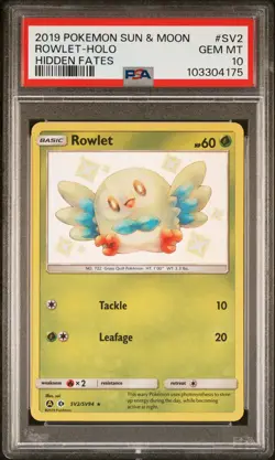 2019 POKEMON SUN & MOON HIDDEN FATES #SV2 ROWLET-HOLO PSA 10 - Image 1