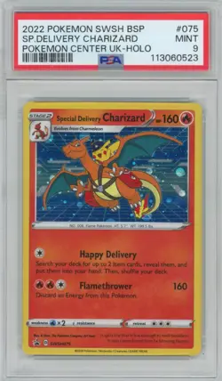 2022 Pokemon SWSH Special Delivery Charizard PC UK Holo PSA 9 *HD SWIRL* - Image 1