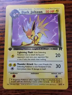 1st Edition Dark Jolteon MP! Vintage 38/82 Team Rocket Pokemon Card - Image 1