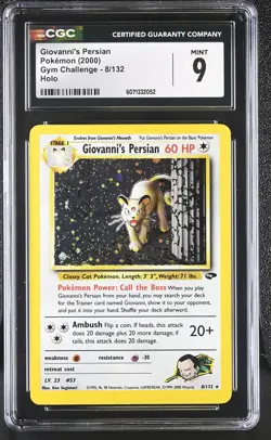 CGC 9 MINT Giovanni's Persian 2000 Gym Challenge 8/132 Holo Pokemon Card - Image 1