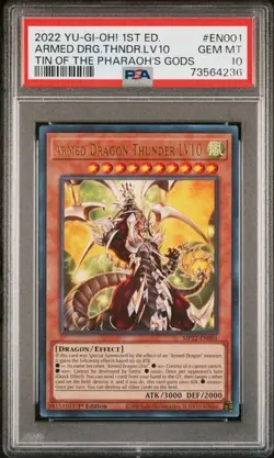 2022 YUGIOH TIN OF THE PHARAOH'S GODS ARMED DRAGON THUNDER LV10 PSA 10 - Image 1