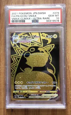 2021 Pokemon JPN SWSH Pikachu Full Art VMAX Climax Gold Holo Card PSA 10 - Image 1