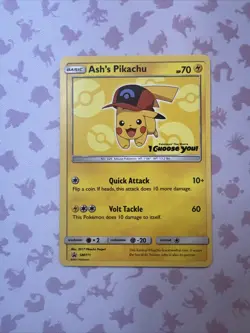 Pokemon Card Ash's Pikachu SM111 Sun & Moon Black Star Promo NM - Image 1