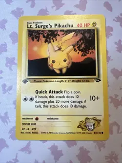 Lt Surges Pikachu 1st Edition 84/132 Regular Gym Vintage Pokemon TCG Card LP - Image 1