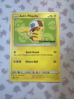 2017 Pokemon Ash's Pikachu TCG Black Star Promo Card SM112 MP - Image 1