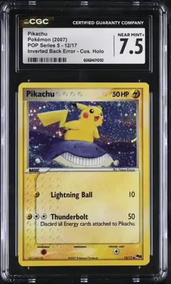 CGC 7.5 Pikachu POP Series 5 Holo 12/17 Inverted Back Error SWIRL Pokemon Card - Image 1