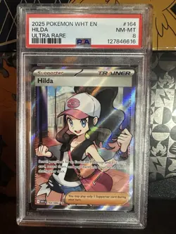 Hilda 164/086 Full Art Ultra Rare White Flare Holo Pokemon TCG Card PSA 8 - Image 1