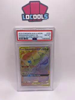 2019 Pokemon Cosmic Eclipse Venusaur & Snivy GX Secret Rare 249/236 PSA 8 - Image 1