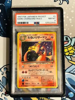 1997 POKEMON JAPANESE ROCKET #6 DARK CHARIZARD-HOLO PSA 8 W/ Midnight Guard - Image 1