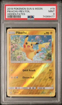 Pikachu Reverse Rev Holo 2019 Pokemon Card 19/68 Hidden Fates Set PSA 9 MINT - Image 1