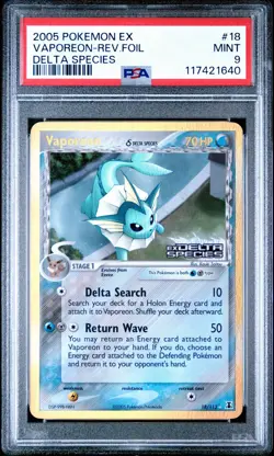 Pokemon Vaporeon Reverse Holo Delta Species 18/113 PSA 9 - Image 1