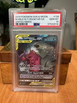 MEGA SABLEYE & TYRANITAR GX 126/236 PSA 10 UNIFIED MINDS POKEMON HOLO - Image 1