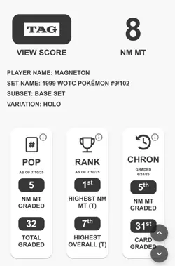 TAG 8 Pokemon TCG Magneton Base Set Holo Unlimited Rare Card 9/102 - Image 5
