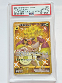 2020 Pokemon TCG Rillaboom Secret Rare Gold Card 197/189 Darkness Ablaze PSA 10 - Image 1