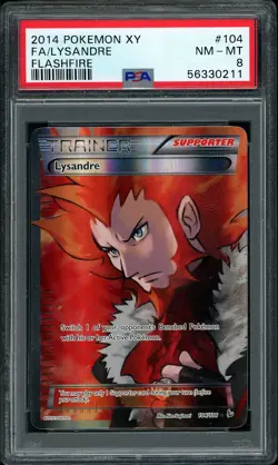 2014 Pokemon XY Flashfire Lysandre Trainer Full Art #104 PSA 8 NM-MT - Image 1