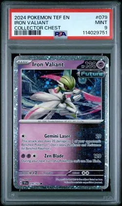 2024 Pokemon TEF EN Iron Valiant Collectors Chest Cosmos Holo #079 PSA 9 MINT - Image 1