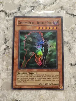 1ST EDITION DESTINY HERO - DOUBLE DUDE 1996 POTD-EN012 YUGIOH CARD (LP/MP) - Image 1