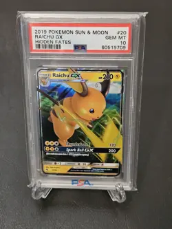 2019 Pokemon Sun and Moon Hidden Fates Raichu GX #20 PSA 10 Gem Mt - Image 1