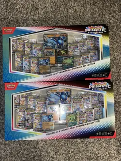 POKEMON PRISMATIC EVOLUTIONS LUCARIO & TYRANITAR PREMIUM COLLECTION LOT OF 2! - Image 1