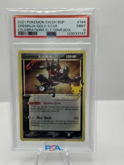 2021 Pokemon SWSH Black Star Promo 144 Celebrations ETB Greninja Gold Star PSA 9 - Image 1