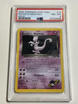2000 WOTC POKEMON GYM CHALLENGE UNLIMITED ROCKET'S MEWTWO # 14/132 HOLO PSA 8 - Image 1